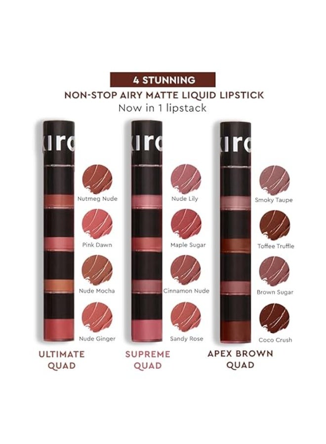 كيرو أحمر شفاه سائل مطفي خفيف الوزن من كيرو فور بلاي نون ستوب - بني أبيكس، 6 مل | 4 درجات من أحمر الشفاه البني | يدوم طويلاً، مقاوم للتلطخ، مرطب، خفيف الوزن | غني بزيت الأفوكادو والمشمش - Image 4